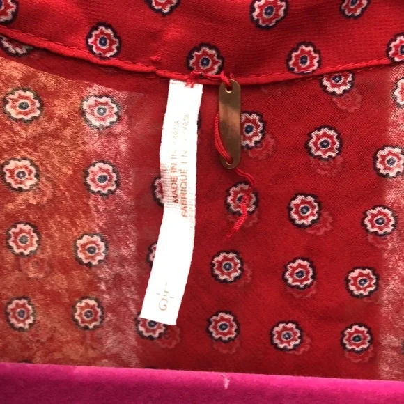 {$13 BUNDLED} FREE PEOPLE Red Blue White Sheer Long Sleeve Top - Picture 3 of 6